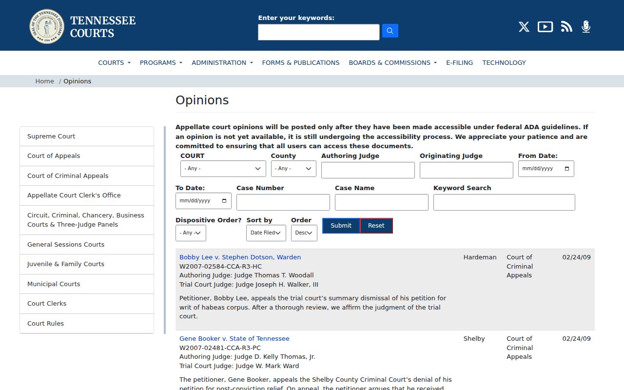 Stewart County criminal docket appellate opinion search filters
