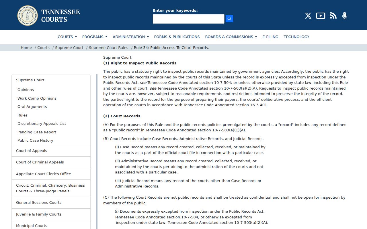 Stewart County criminal docket Rule 34 public access limits