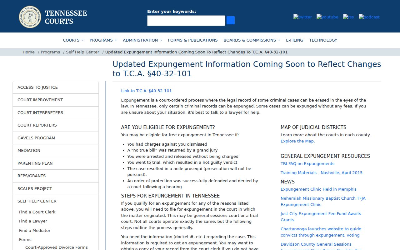 Tennessee guidance about the originating court and docket number