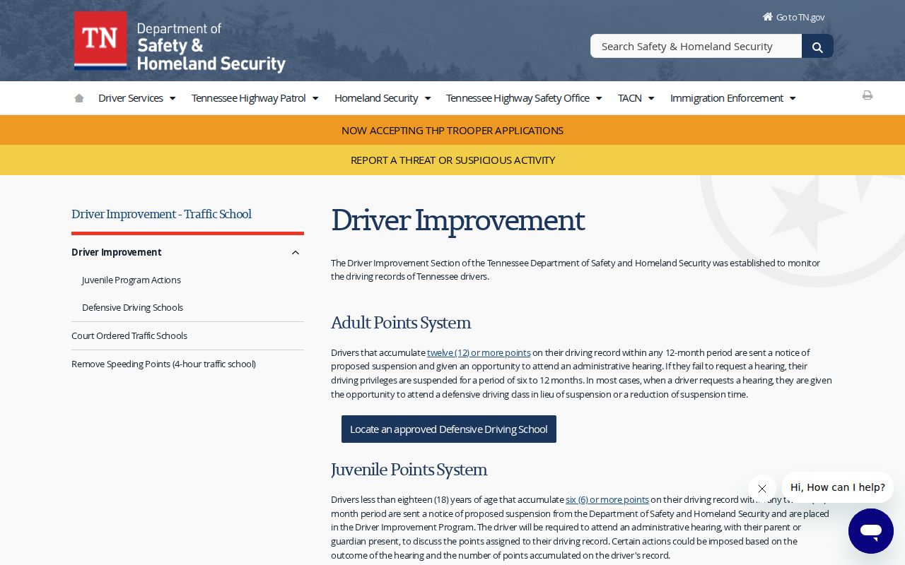 Tennessee Driver Improvement program and state submission information