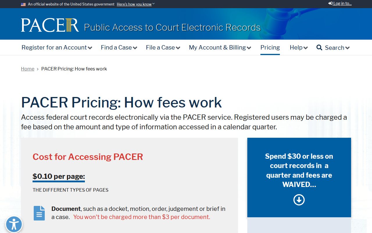 PACER access cost information for federal cases involving Stewart County