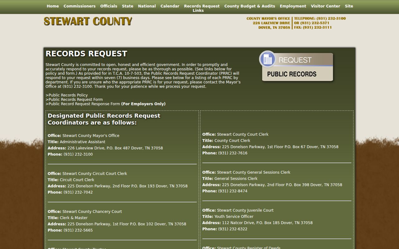 Stewart County court docket public records request route